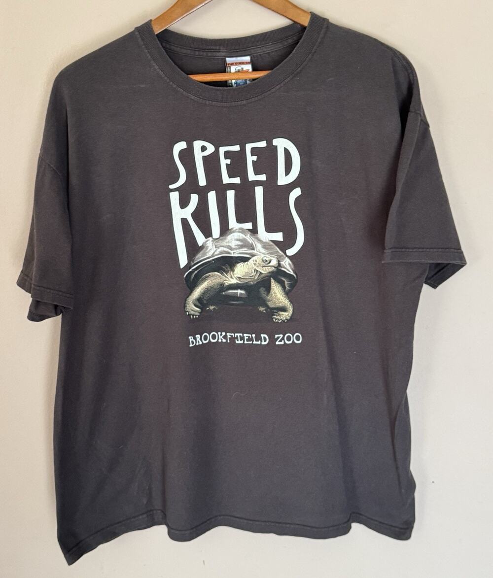 Vintage Brookfield Zoo “Speed Kills” Turtle Brown T-Shirt Large